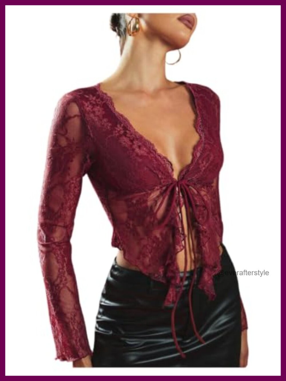 Lace Tie Front Cropped Rave Top Long Sleeve Mesh Y2K Going Out